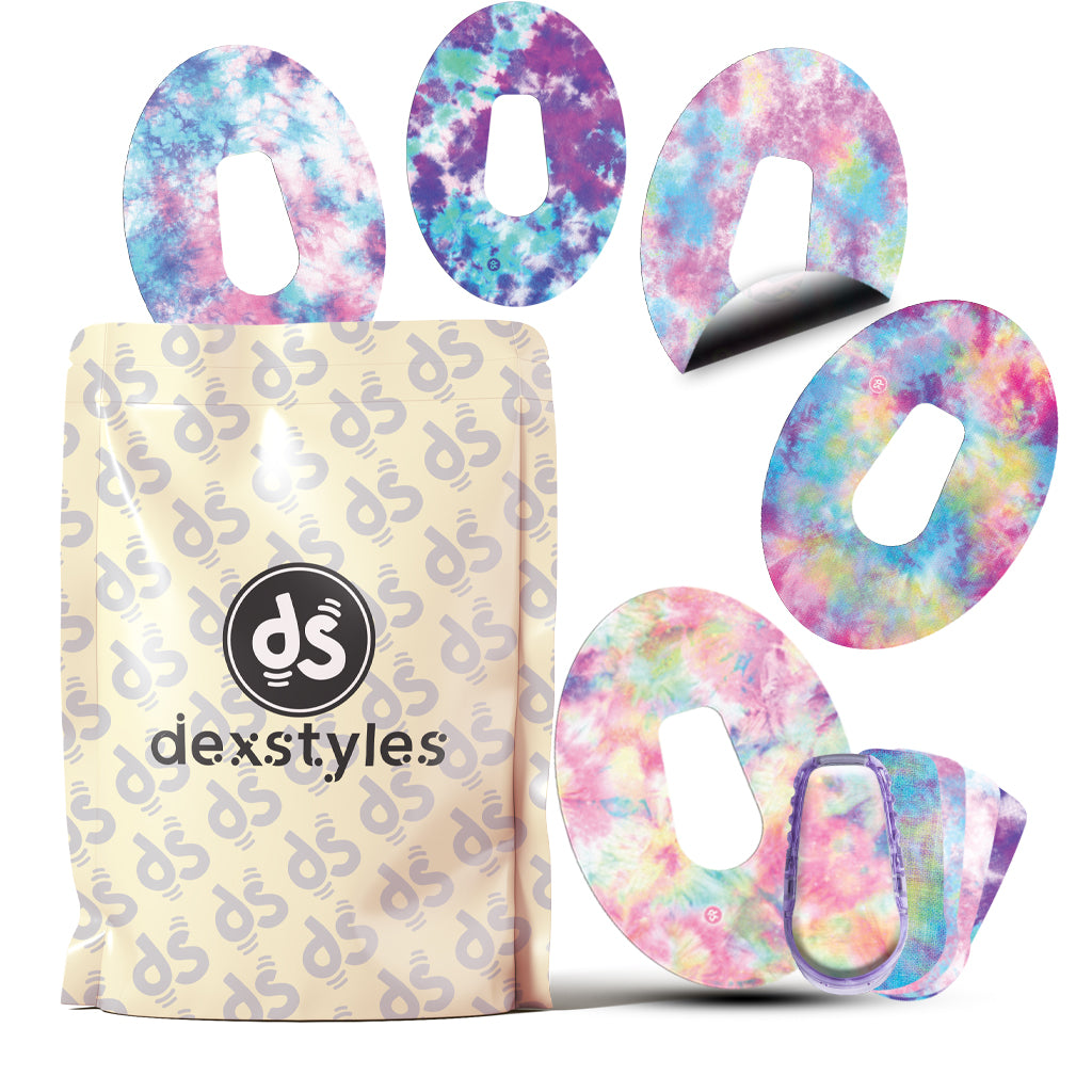Dexstyles Tie-Dye Tribe design, Dexcom G-6 Regular patches.