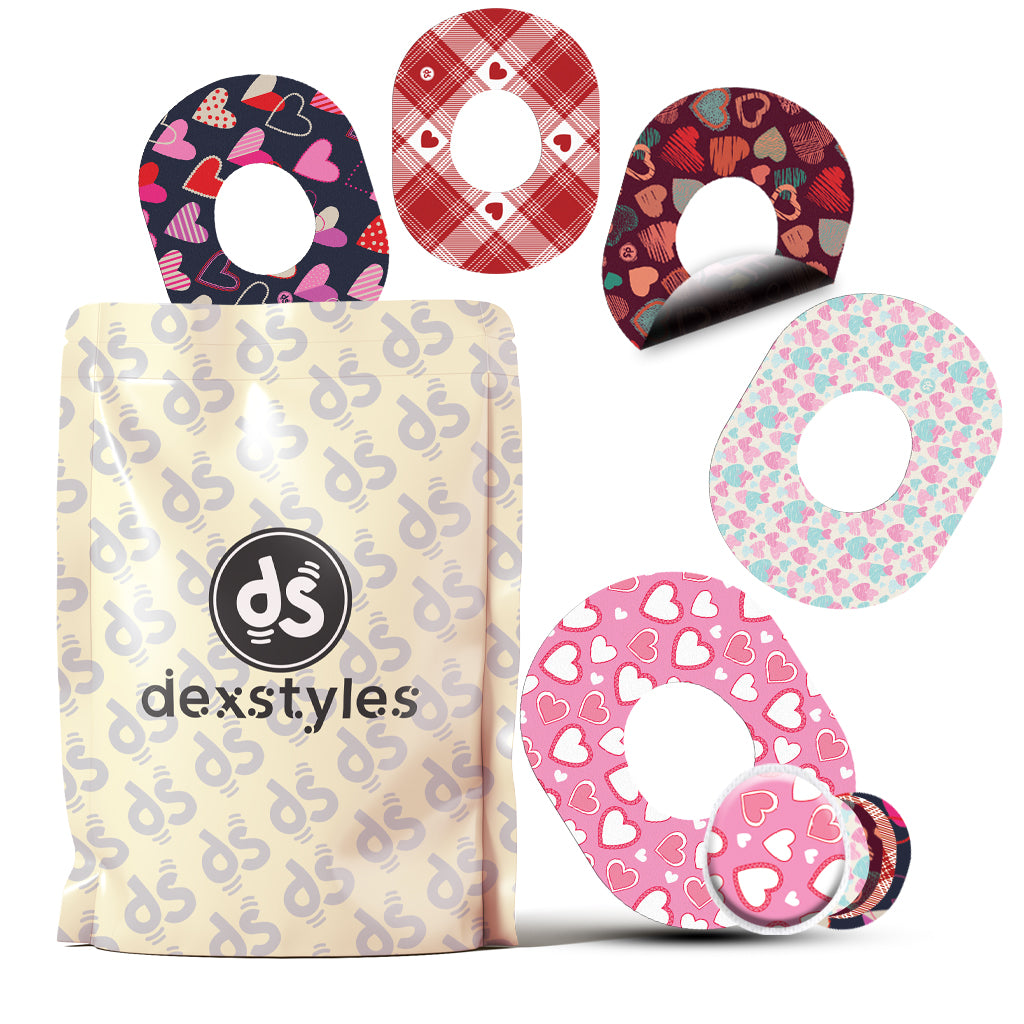 Dexstyles Heart whisper dsign, Dexcom G-7 and Stelo Cgm patches.