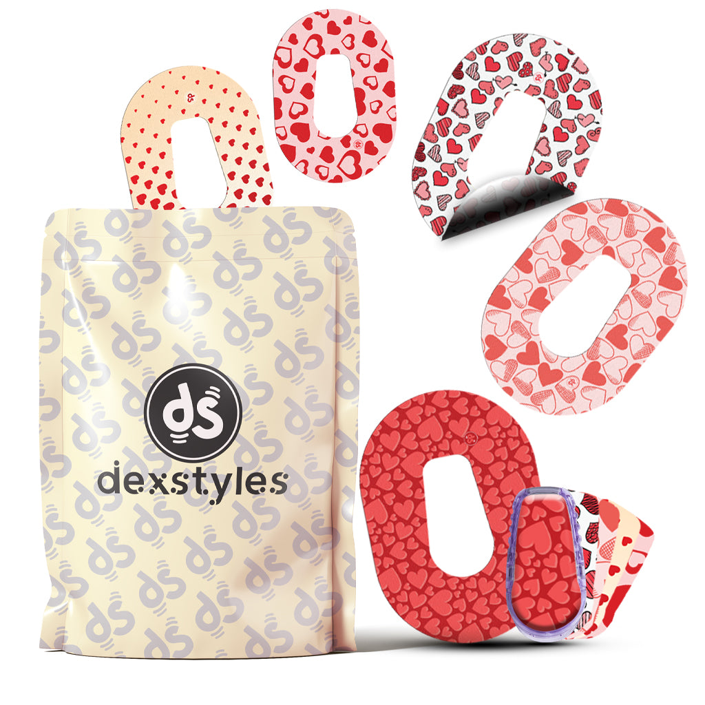 Dexstyles Heart Pop design, Dexcom G6 Mini patches.