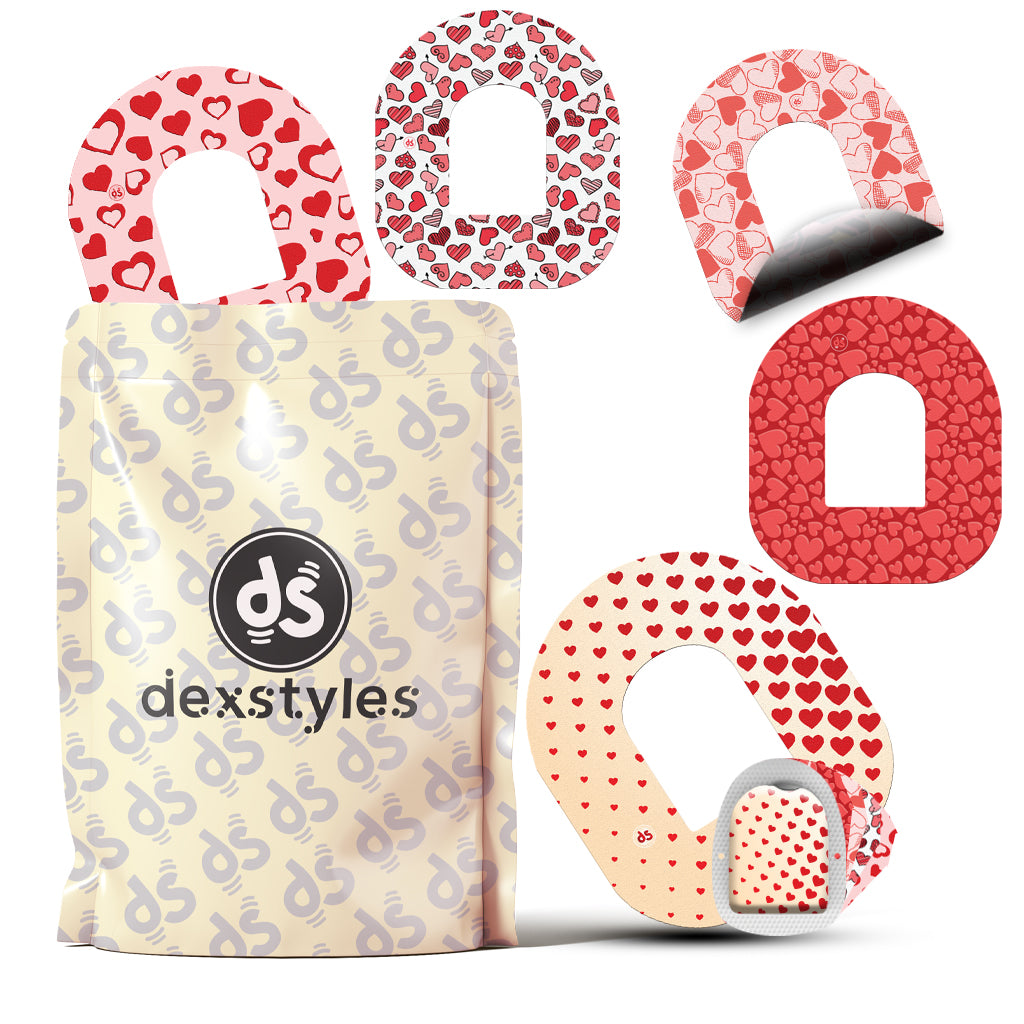 Dexstyles Heart Pop Design, Omnipod Patches.