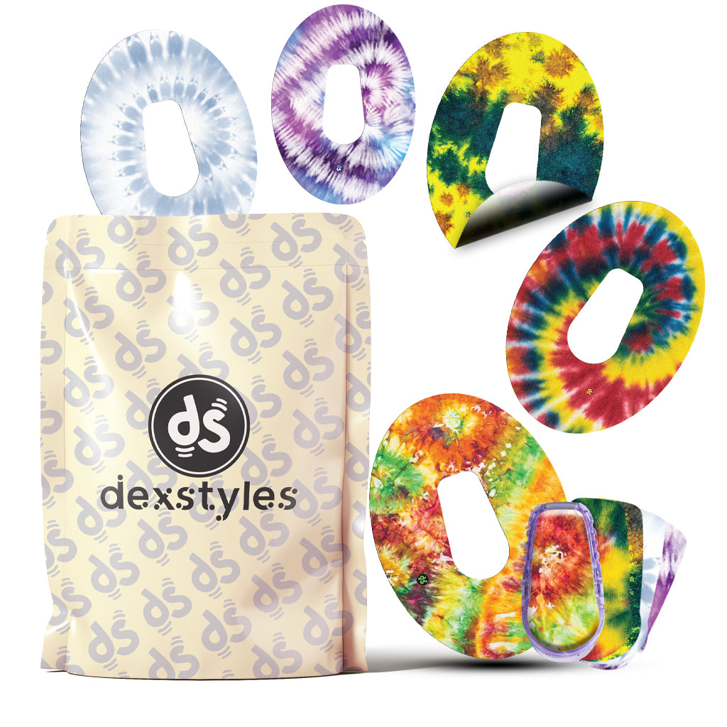 Dexstyles Tie-Dye Tribe Burst, Dexcom G-6 Regular patches.