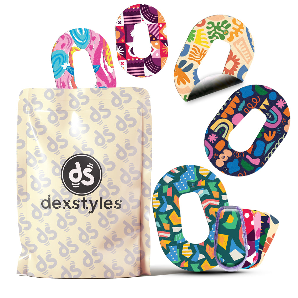 Dexstyles Funky World design, Dexcom G6 Mini patches.
