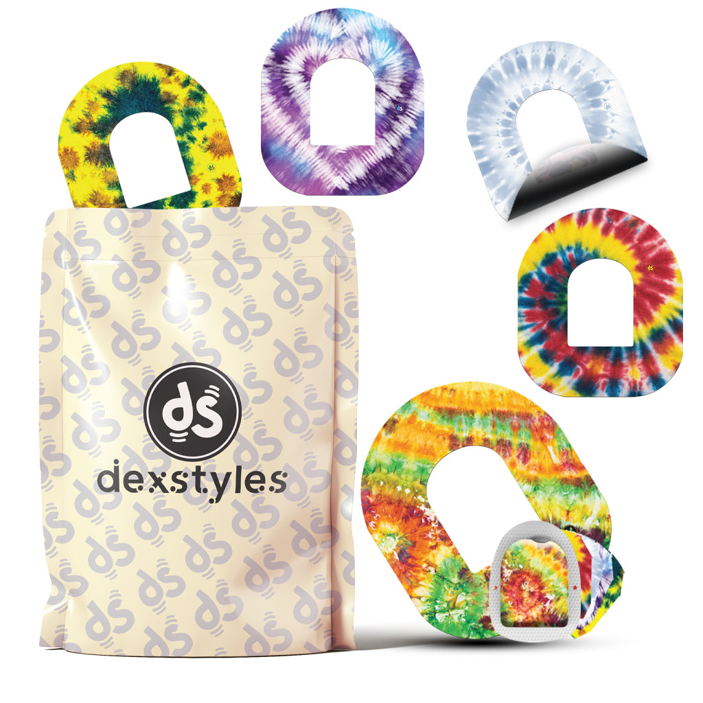 Dexstyles Tie-Dye Burst design, Omnipod Patches.