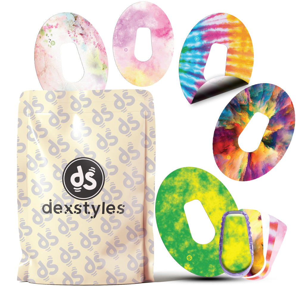 Dexstyles Tye-Dye World design, Dexcom G-6 Regular patches.