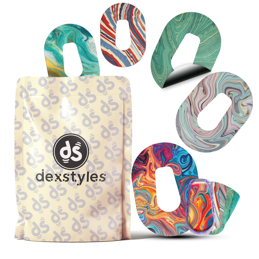 Dexstyles Marble Menia design, Dexcom G6 Mini patches.