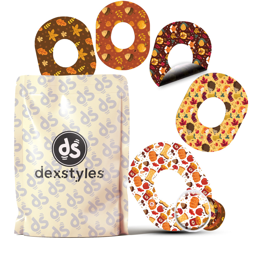 Dexstyles Thanksgiving Vibe design, Dexcom G-7 and Stelo cgm patches