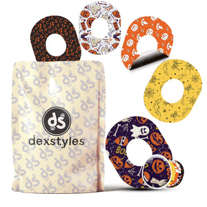 Dexstyles Halloween Vibe design, Dexcom G-7 and Stelo patches.