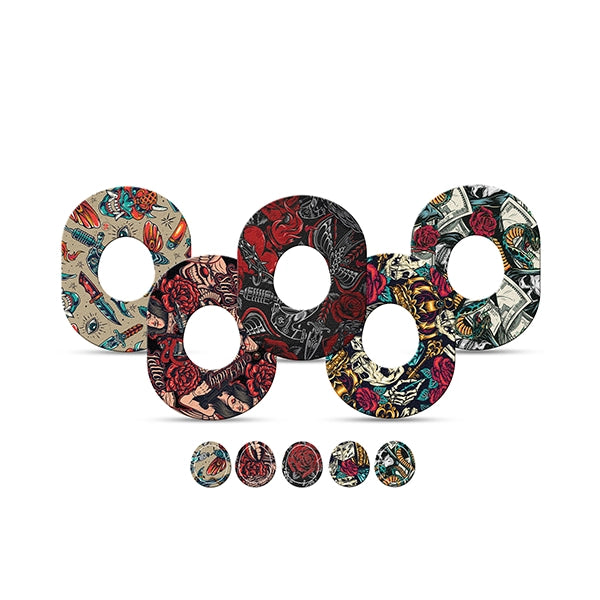 Dexstyles Tattoo tribe design, Dexcom G-7 and Stelo cgm patches.