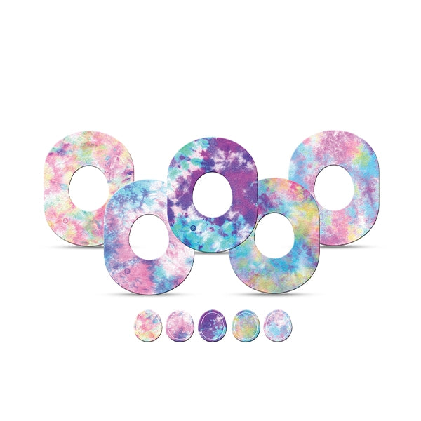 Dexstyles Tie-Dye Tribe design, Waterproof Adhesive Patches for Omnipod – Hypoallergenic CGM Overpatches, Long-Lasting.