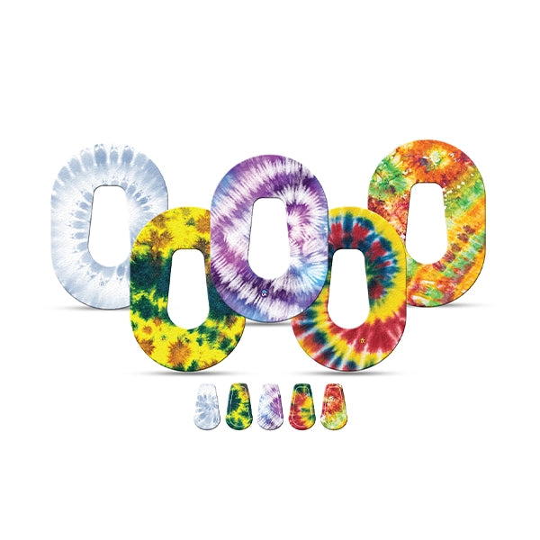Dexstyles Tie-Dye Burst design, Dexcom G6 Mini patches.
